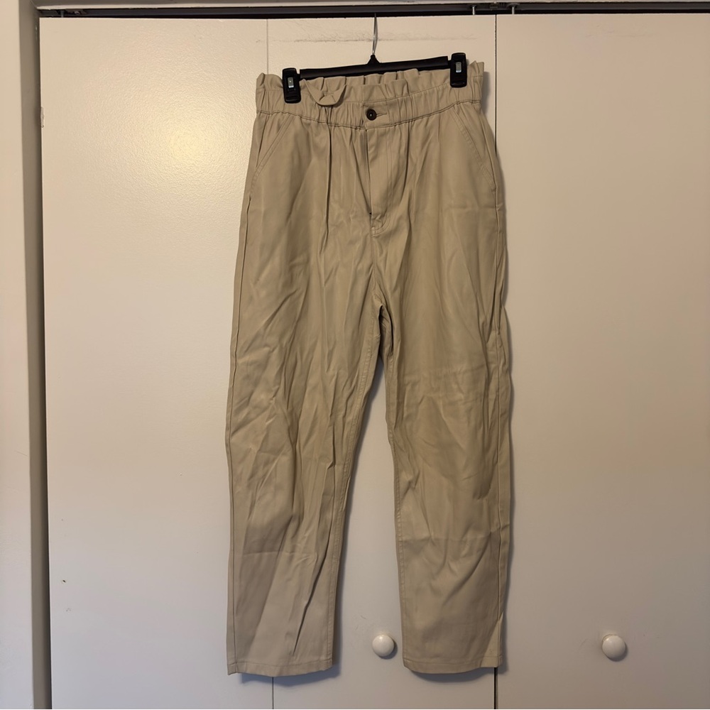 Zara Cream Faux Leather Pants | Paperbag Waist